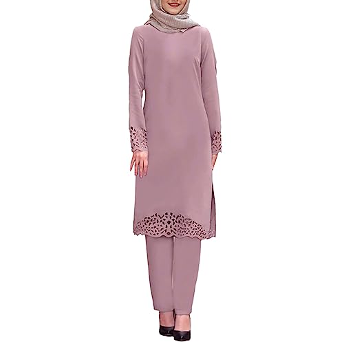 Festkleider für Damen Hochzeit Muslimisches Kleid für Damen, Arabischer Kaftan in Voller Länge Ethnische Kleidung Abaya Islamische Marokkanische Ramadan Robe Ohne Hijab (X7-Pink, XXXL) von Risaho