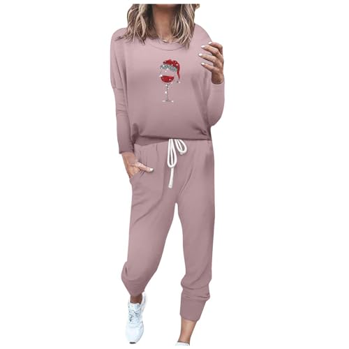 Jogginganzug Damen Grinch Trainingsanzüge Zweiteilige Hausanzug Lounge-Sets Freizeitanzug für Damen Sportanzug Sweatshirt Hosen Jogginganzüge für Frauen 2-teiliges Set (Z9-Wassermelone Rot,S) von Risaho