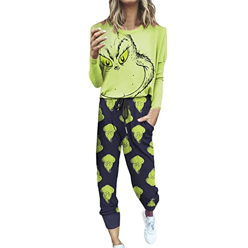 Jogginganzug Damen Grinch Trainingsanzüge Zweiteilige Hausanzug Lounge-Sets Freizeitanzug für Damen Sportanzug Sweatshirt Hosen Jogginganzüge für Frauen 2-teiliges Set Trainingshose (#1-Schwarz,M) von Risaho