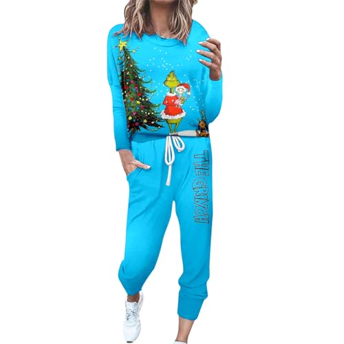 Jogginganzug Damen Grinch Trainingsanzüge Zweiteilige Hausanzug Lounge-Sets Freizeitanzug für Damen Sportanzug Sweatshirt Hosen Jogginganzüge für Frauen 2-teiliges Set Trainingshose mit Taschen von Risaho