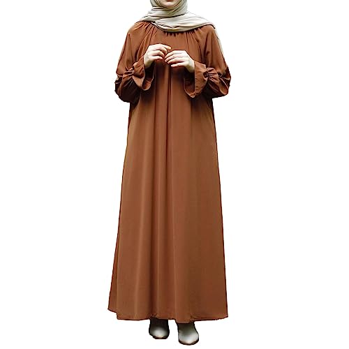 Muslimische Kleid für Damen Muslimische Robe mit Hijab Maxikleid Damen Langarm Muslimische Robe Gebet Abaya Kleid Islamischer Naher Osten Dubai Türkei Arabische Muslim Kaftan Kleid Für (X14-Brown, S) von Risaho