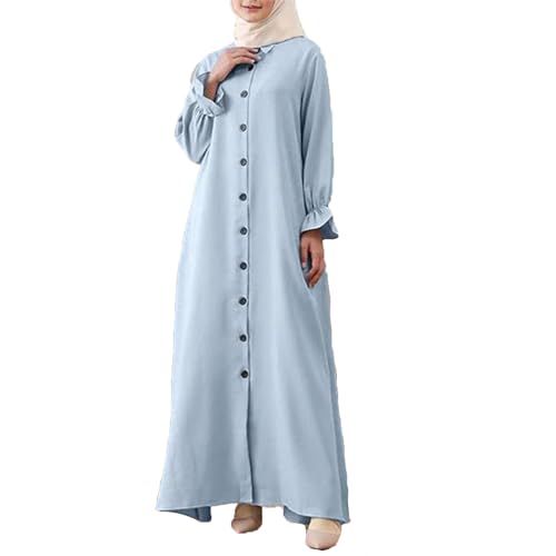 Muslimische Kleider für Damen Gebetskleidung Islamische Gebetskleidung Türkische Robe Langarm Muslimische Robe Gebet Abaya Kleid Islamischer Naher Osten Ramadan Dubai Türkei Arabische (X12-Blue, XL) von Risaho