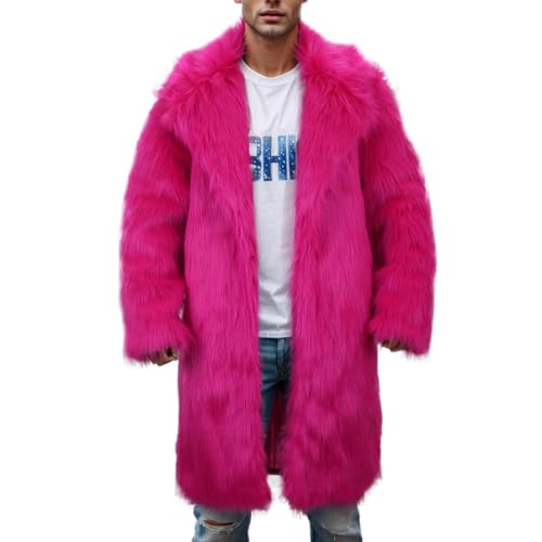 Pelzmantel Herren Lang : Fellmantel Kunstfell Plüsch Winterjacke Warm Mantel Pelzjacke Langarm Revers Faux Pelz Jacke Lose Cardigan Felljacke Wintermantel Männer Parka Kunstpelz (J2-Hot Pink, XXXXL) von Risaho