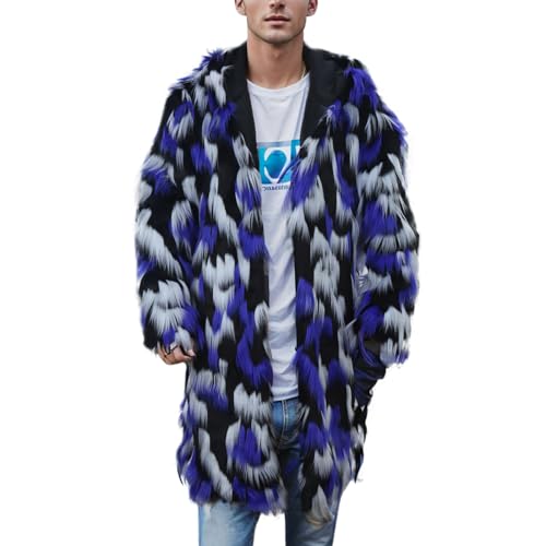 Pelzmantel Herren Lang : Fellmantel Kunstfell Plüsch Winterjacke Warm Mantel Pelzjacke Langarm Revers Faux Pelz Jacke Lose Cardigan Felljacke Wintermantel Männer Parka Kunstpelz Faux (J4-Blue, XXXXL) von Risaho