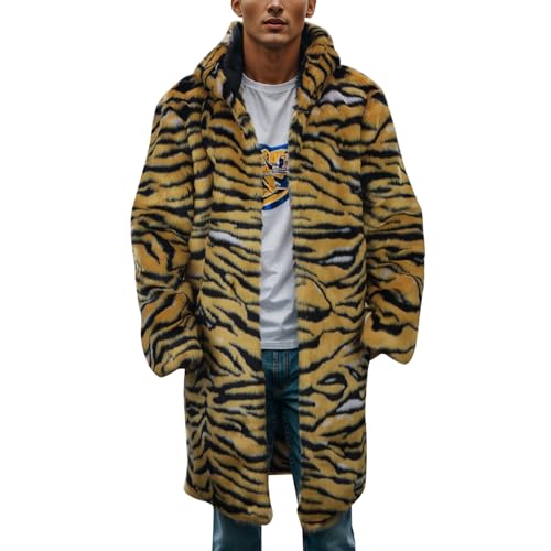 Pelzmantel Herren Lang : Fellmantel Kunstfell Plüsch Winterjacke Warm Mantel Pelzjacke Langarm Revers Faux Pelz Jacke Lose Cardigan Felljacke Wintermantel Männer Parka Kunstpelz Faux (J6-Gold, XXXXL) von Risaho