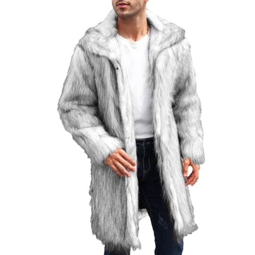 Pelzmantel Herren Lang : Fellmantel Kunstfell Plüsch Winterjacke Warm Mantel Pelzjacke Langarm Revers Faux Pelz Jacke Lose Cardigan Felljacke Wintermantel Männer Parka Kunstpelz Faux (J8-White, XXL) von Risaho