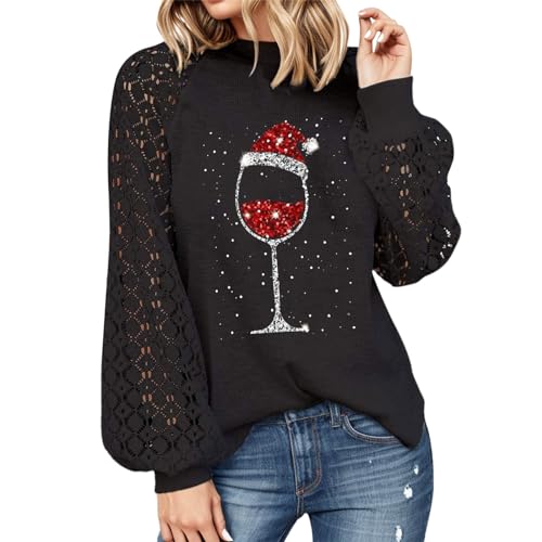 Risaho Damen Weihnachten Shirt Sweatshirt Lustiges Xmas Langarm Tops Weihnachtspullover von Risaho