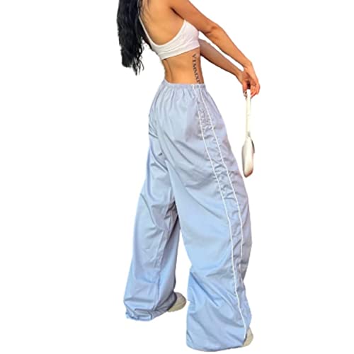 Risaho Fallschirmhosen Teenager Baggy Cargohose Damen Y2K Weites Bein Track Pants Vintage Baggy Hosen für Frauen Streetwear Elastische Taille Parachute Pants von Risaho