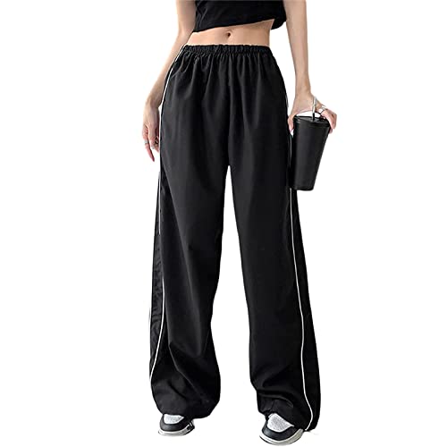 Risaho Fallschirmhosen Teenager Baggy Cargohose Damen Y2K Weites Bein Track Pants Vintage Baggy Hosen für Frauen Streetwear Elastische Taille Parachute Pants von Risaho