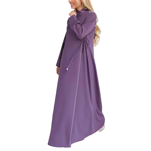 Risaho Festkleider für Damen Hochzeit Muslimische Kleider Damen Zweiteiliges Gebetskleid for Abaya Muslim Damen Dress Jilbab 2 teilig Max Kaftan Full Length Hijab Dress (C8-Purple, S) von Risaho