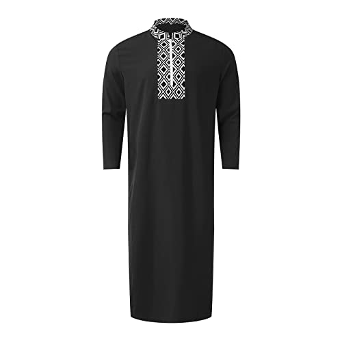 Risaho Herren Kaftan Sommer Islam Muslim Druck Robe Baumwolle Leinen Bunt Arabische Islamische Kleidung Indisch Muslimische Afrika Dubai Kaftan für Männer (W5-Black, XL) von Risaho