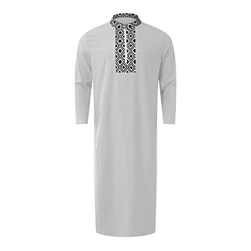 Risaho Herren Kaftan Thobe Langarm Roben mit Stehkragen Muslimisches Kleid Kaftan Gewand Arabisch Gebet Eid Kleidung (01-Grey, L) von Risaho