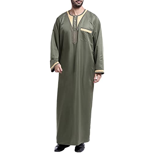 Risaho Herren Kaftan Thobe Langarm Roben mit Stehkragen Muslimisches Kleid Kaftan Gewand Arabisch Gebet Eid Kleidung (06-Green, M) von Risaho