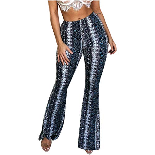 Risaho Hose Damen Boho Strandhose Hippie Blumen Schlaghose Weites Bein Palazzo Sommerhose Elegant High Waist Bootcut Freizeithose Schön Blumen Druck Caprihose Elastische Taille Yogahose von Risaho