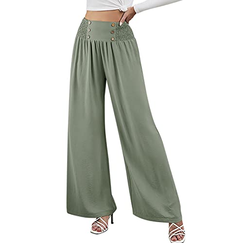 Risaho Hose Damen Boho Strandhose Hippie Blumen Schlaghose Weites Bein Palazzo Sommerhose Elegant High Waist Bootcut Freizeithose Schön Blumen Druck Caprihose Elastische Taille Yogahose von Risaho