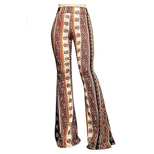 Risaho Hose Damen Boho Strandhose Hippie Blumen Schlaghose Weites Bein Palazzo Sommerhose Elegant High Waist Bootcut Freizeithose Schön Blumen Druck Caprihose Elastische Taille Yogahose von Risaho