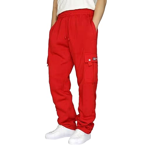 Risaho Jogginghose Herren Baggy Cargohose Herren Stretch 4XL Chino Hose Herren Schwarz 34/32 Wanderhose Herren Lang Leinenhose Herren Schwarz Elegant Trainingshose Herren Lang (Z1-Red, XXXXXL) von Risaho