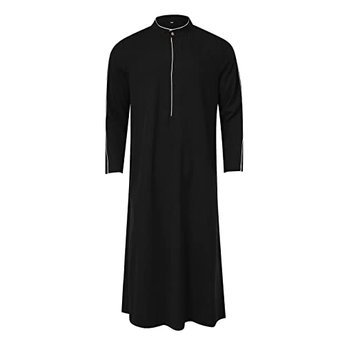 Risaho Kaftan Herren Lang, Herren Kaftan Islam Muslim Druck Robe Baumwolle Leinen Bunt Arabische Islamische Kleidung Indisch Muslimische Afrika Dubai Kaftan Für Männer (Z4-Black, M) von Risaho