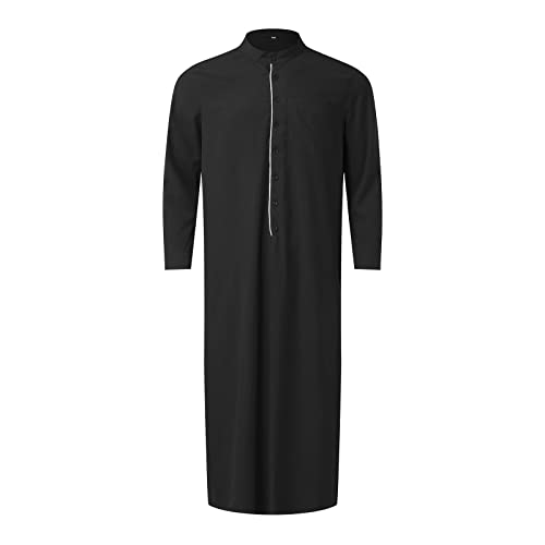 Risaho Kaftan Herren Muslimische Robe Islamische Maxikleid arabische Robe Islamische Robe Langarm Jalabiya Herren Arabische Kleidung für Mann Geschenk Herren Muslim Kleidung (S2-Black, M) von Risaho