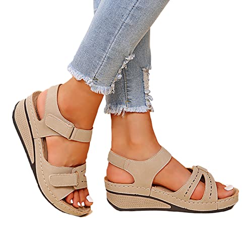 Risaho Sandalen Damen Sommer Elegant Flache Bohemia Frauen Sandalen Weichen Sohlen Sommerschuhe Flip Flops Gummiband Slingback Sandalen Mädchen Strandschuhe Freizeit Sandalette von Risaho