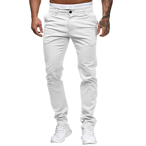 WeißE Cargohose Herren: Herren Thermohose Jeanshose Relaxed Fit Winter Fleece Gefüttert Warme Winterhose Winterjeans Denim Hosen (W7-White, M) von Risaho