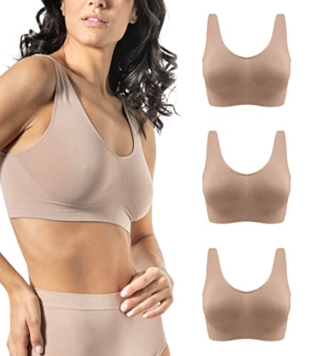 BH Damen Ohne Bügel Breiten Schultern 3 Stück - Bralette Damen aus Mikrofaser, BH Ohne Bügel weicher als Bustier Damen Baumwolle, Komfort Top-BH, Nahtlose Verarbeitung - Made in Italy von Risalti