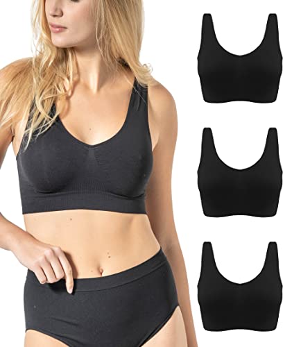 Risalti BH Damen Ohne Bügel Breiten Schultern 3 Stück - Bralette Damen aus Mikrofaser, BH Ohne Bügel weicher als Bustier Damen Baumwolle, Komfort Top-BH, Nahtlose Verarbeitung - Made in Italy von Risalti