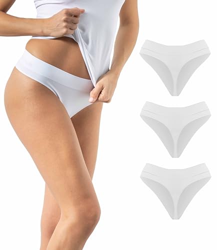 Risalti 3 Stück Damen-String aus Mikrofaser, Mehrfachpackung, weich, nahtlos, bequemer String und bequemer Unterhosen – Made in Italy, Weiß-Weiß-Weiß, L/XL von Risalti