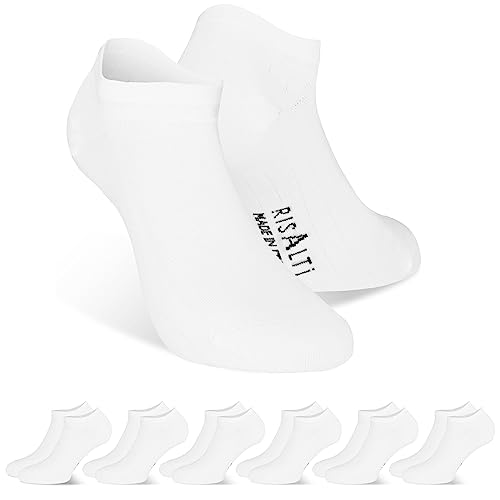 Risalti 6 Paar Socken für Damen und Herren aus Baumwolle - kurze Herrensocken, geruchshemmend und atmungsaktiv, Socken für Damen, Socken für Herren, 100% Baumwolle - Made in Italy, Weiß, 43-46 von Risalti