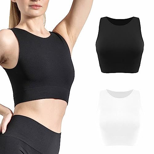 Risalti Amerikanisches Damen-Top, gerippt, 2 Stück – Sommer-Top aus Mikrofaser, Sporttop für Damen, elastisch, Sport-BH, bügelloser BH – Made in Italy, Weiß, Schwarz, S-M von Risalti