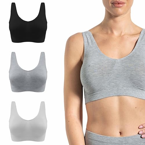 Risalti BH Damen Ohne Bügel Bambus Breiten Schulter 3 STK - Damen BH Leichter Stütz, Weicher Als Bustier Damen Baumwolle, BH Ohne Bügel, Bralette Damen, Seamless BH - Made In Italy von Risalti