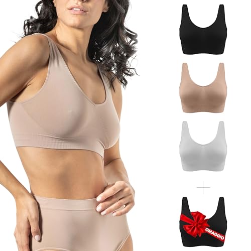 Risalti BH Damen Ohne Bügel Breiten Träger 3Stk – Bustier aus Mikrofaser, Seamless Bralette, Atmungsaktiv und Nachhaltig - Made in Italy von Risalti