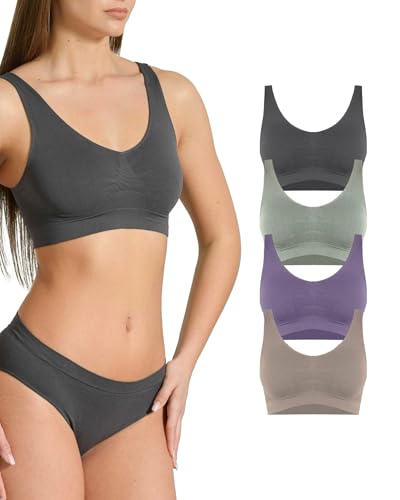 Risalti BH Damen Ohne Bügel Breiten Träger Eco Friendly 4Stk – Bustier Damen Nahtloser, Seamless Bralette aus weicher Mikrofaser Yees Green, Atmungsaktiv und Nachhaltig, Made in Italy von Risalti