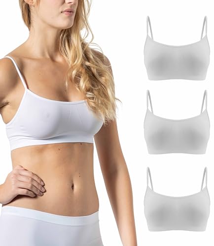 Risalti Bügelloser BH mit enger Schulter, 3 Stück – Bralette für Damen aus Mikrofaser, Brassiere Top für Damen, elastisch, Unterwäsche für Damen, nahtlos, hergestellt in Italien, Weiß-Weiß-Weiß, S/M von Risalti