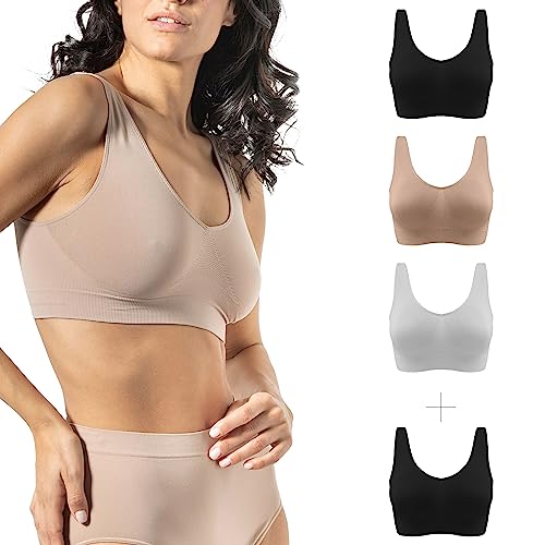 BH Damen Ohne Bügel Breiten Schultern 3 Stück - Bralette Damen aus Mikrofaser, BH Ohne Bügel weicher als Bustier Damen Baumwolle, Komfort Top-BH, Nahtlose Verarbeitung - Made in Italy von Risalti