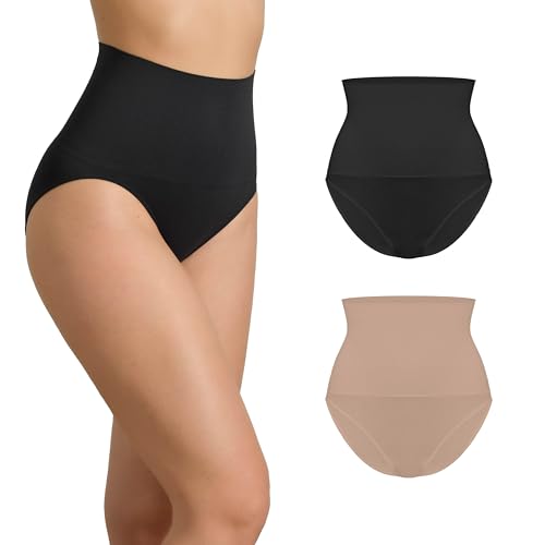 Risalti Bauchweg Unterhose Damen Hochtailliert 2 Stück – Nahtlose Shapewear Damen, Bequeme Miederhose mit Bauchkontrolle, High Waist Slip, Unterwäsche Frauen – Made in Italy von Risalti