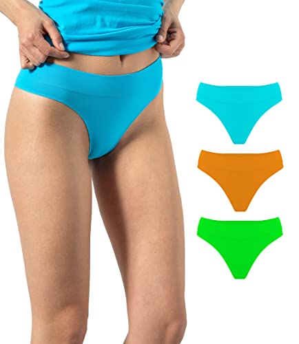 Risalti Brasilianische Damen-Slips aus Mikrofaser, 3 Stück, brasilianische Damen-Slips, nahtlos, weichere Bikinihöschen, Damen, Baumwolle, Tanga, Damen-Unterwäsche – Made in Italy, Türkis-Grün-Orange, von Risalti