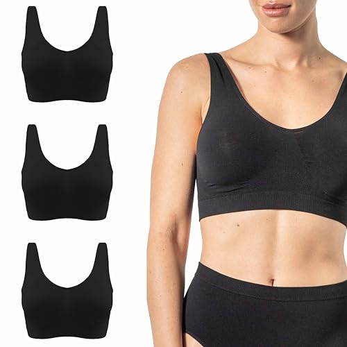 Risalti Bügelfreier BH aus Bambus, breite Schultern, weich, elastisch und atmungsaktiv, nahtloser BH, nahtloses Damen-Top – Made in Italy, Schwarz, Schwarz, Schwarz, S/M von Risalti