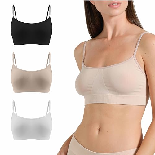 Risalti Bügelfreier BH aus Bambus, schmale Schultern, 3 Stück, Bralette für Damen aus Mikrofaser, Brassiere Top für Damen, elastischer BH, nahtlose Damenunterwäsche, Made in Italy, Weiß, Schwarz, von Risalti