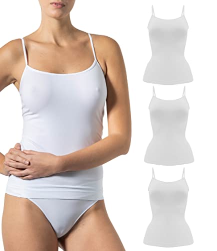 Risalti Damen-Tanktop aus Mikrofaser, schmale Schulter, 3 Stück – Unterwäsche für Damen, elegant, weicher als Tanktops für Damen, Baumwolle, nahtlos, Women Underwear, Weiß-Weiß-Weiß, L/XL von Risalti