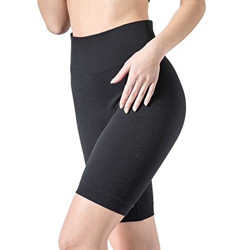 Risalti Radlerhose Damen Kurz für Kleid Rippenstoff Sara - Kurze Radlerhose Damen Elegant, Shorts Damen High Waist, Kurze Sporthose Damen aus Mikrofaser, Nahtlose Sport Shorts Damen - Made in Italy von Risalti