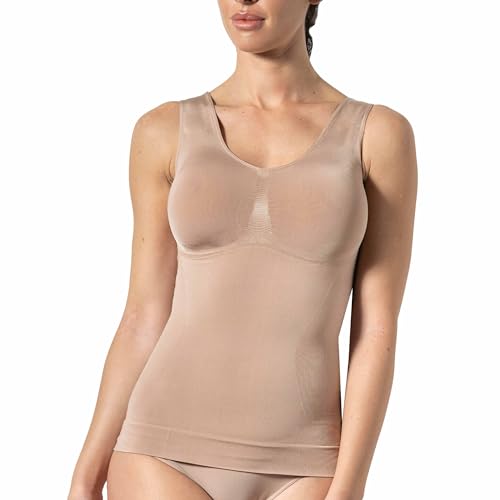 Risalti Tanktop für Damen, breite Schultern – Kompressions-Tanktop für Damen, Unterwäsche aus weicher Mikrofaser, nahtlos, atmungsaktiv, Unterwäsche für Damen, Shapewear – Made in Italy, natur, XL/XXL von Risalti