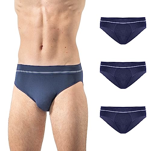 Risalti Herren-Slips aus Mikrofaser, 3 Stück, atmungsaktiv, Unterwäsche für Herren, weicher als Herren-Slips aus Baumwolle, nahtlos, für Herren Underwear – Made in Italy, Blau, Blau, Blau, L/XL von Risalti