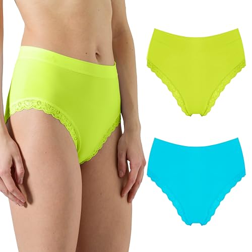 Risalti High Waist Slip Damen Spitze Letizia 2 STK - High Waist Unterhosen Für Damen, Unterhosen Damen Spitze, Unterwäsche Frauen, Seamless Slips Damen - Made in Italy von Risalti