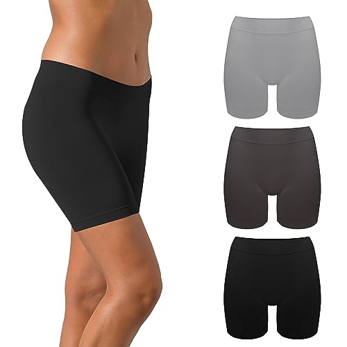 Risalti Reibungsfreie Damen-Shorts aus Mikrofaser, 3 Stück, elastisch, abriebfest, Oberschenkel, kurze Leggins für Damen, nahtlose Shorts – 100% Made in Italy, Schwarz, Anthrazit, Silber, Small-Medium von Risalti