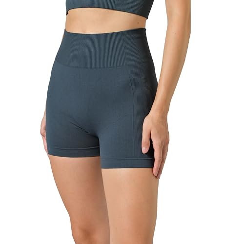 Risalti Shorts Damen High Waist Rippenstoff Ilena - Kurze Sporthose Damen Elegant aus Mikrofaser, Nahtlose Sport Shorts Damen, Sporthose Damen Kurz, Gym Shorts Damen - Made in Italy von Risalti