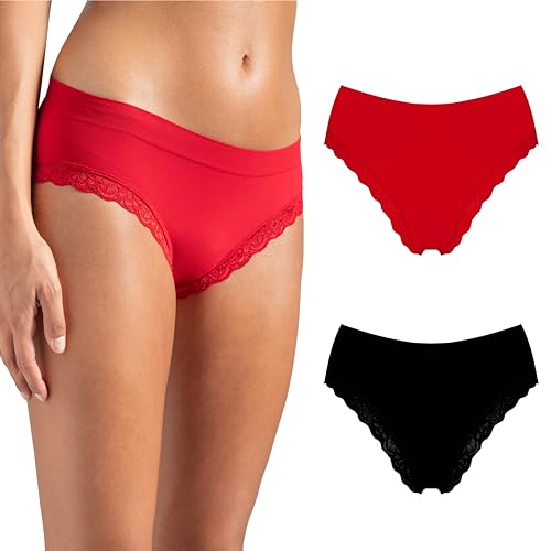 Risalti Slip Damen Spitze Letizia 2 STK - Unterhosen Damen Spitze, Unterwäsche Frauen, Seamless Slips Damen, Weicher als Unterhosen Damen Baumwolle - Made in Italy von Risalti