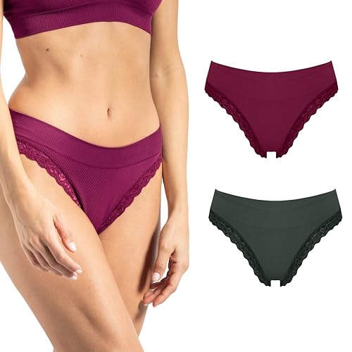 Risalti Slip Damen Spitze Rib 2Stk - Brazilian Slip Damen, Unterhosen Damen Spitze, Unterwäsche Frauen, Seamless Slips Damen, Weicher als Unterhosen Damen Baumwolle - Made in Italy von Risalti
