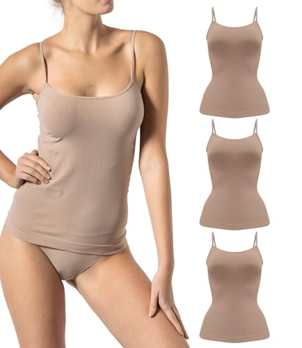 Risalti Spaghetti Top Damen aus Mikrofaser 3 Stück – Basic Trägertop mit schmalem Träger, Nahtloses Unterhemd für Alltag und Freizeit, Weiches Damenoberteil - Made in Italy von Risalti