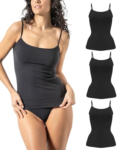Risalti Spaghetti Top Damen aus Mikrofaser 3 Stück – Basic Trägertop mit schmalem Träger, Nahtloses Unterhemd für Alltag und Freizeit, Weiches Damenoberteil - Made in Italy von Risalti